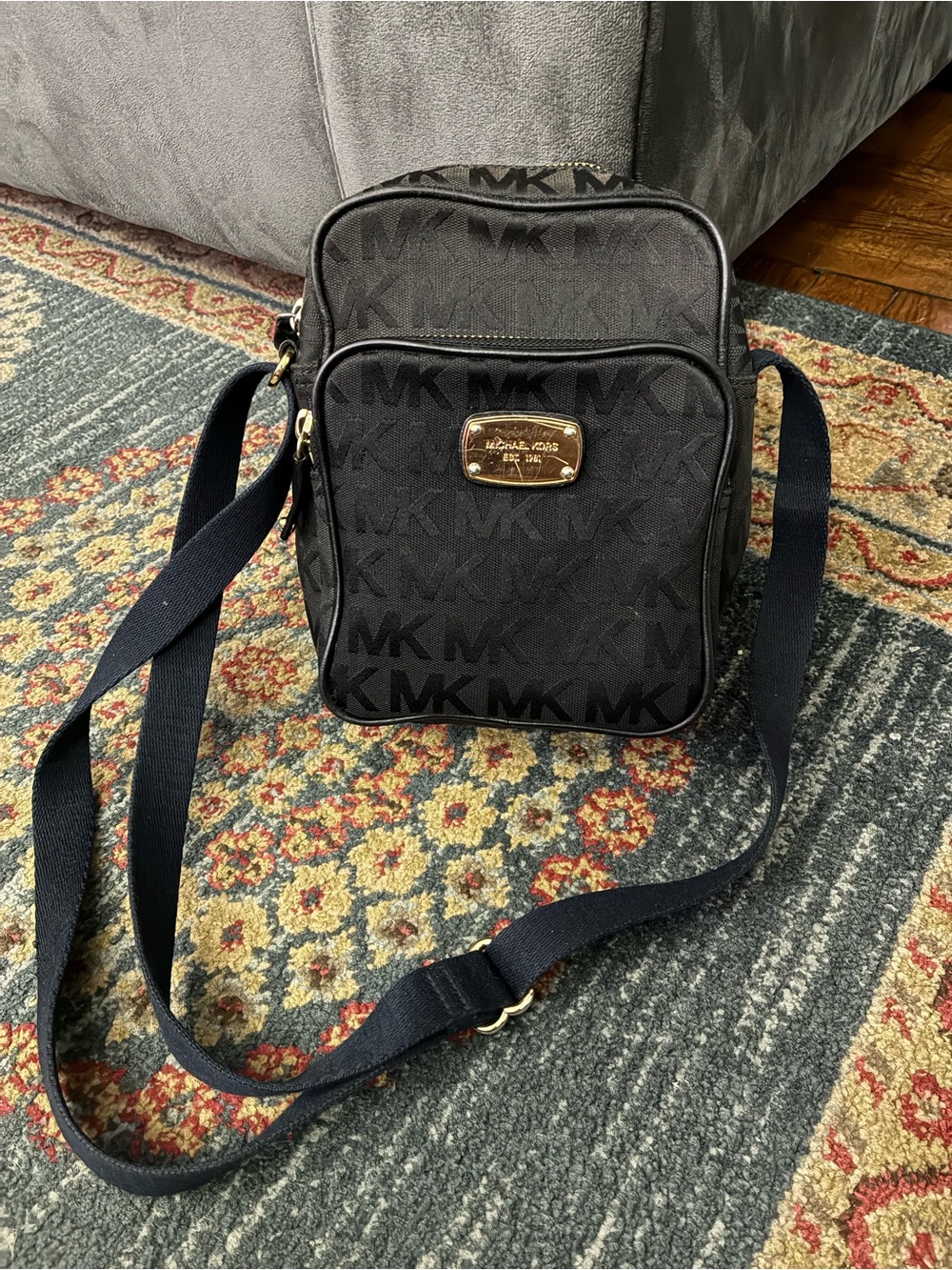 Michael Kors Black MK Monogram Crossbody Messenger